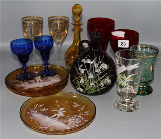 Mixed coloured glassware